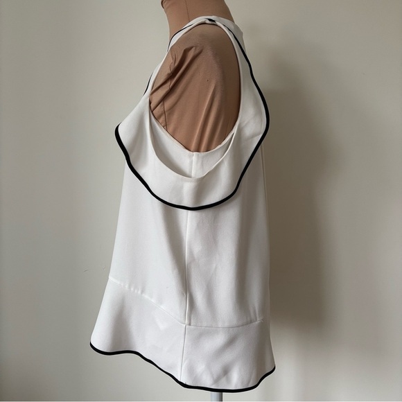 Whistles Jessica Off The Shoulder Ruffled White Black Lining Tank Blouse Top 2 - Picture 5 of 12